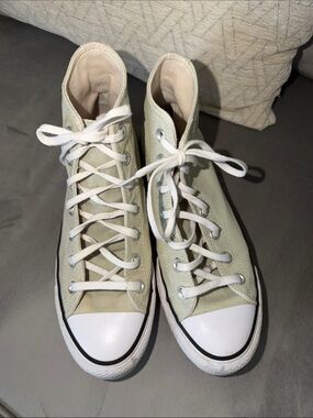 Converse High-Top Sneakers in Light Olive and White
